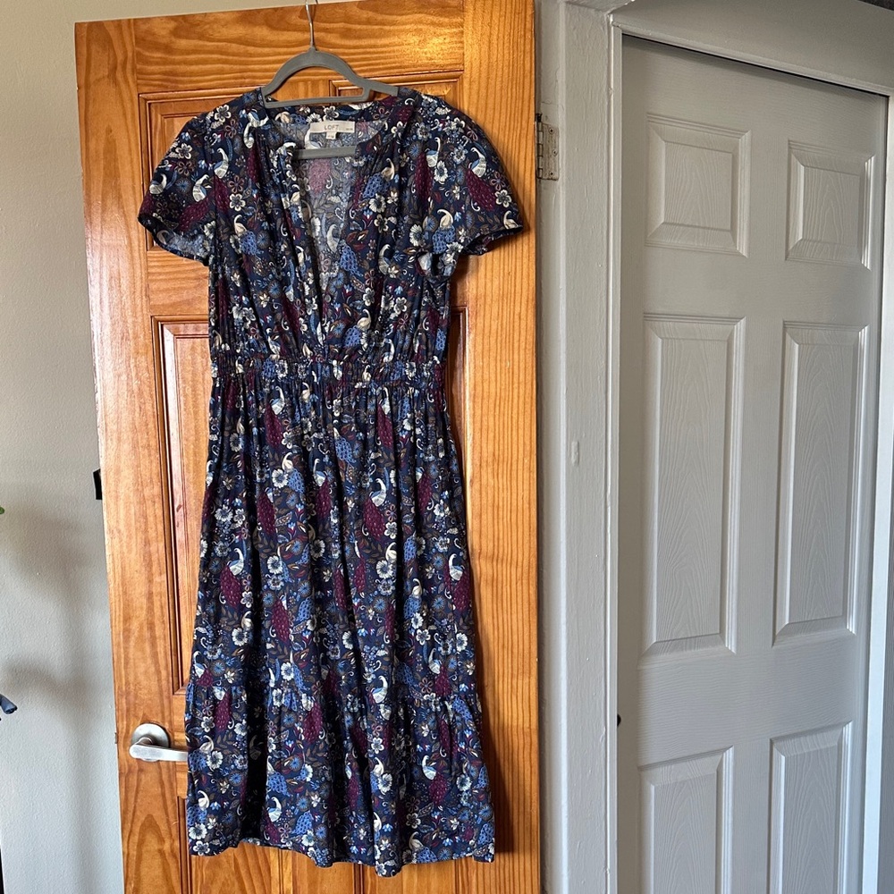 Loft Floral V-Neck Midi Dress LP